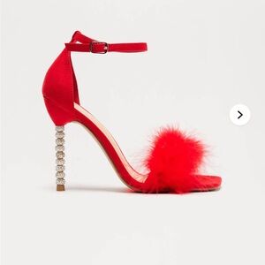 Fashion Nova Red Heels with Crystal Embellished Heel